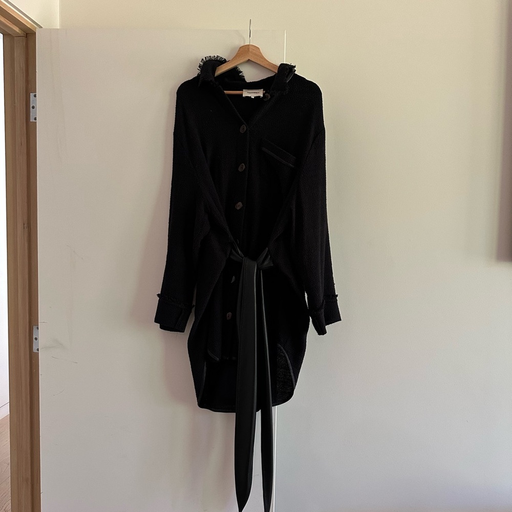 Nanushka Boucle Black Mini Dress with Leather Accents